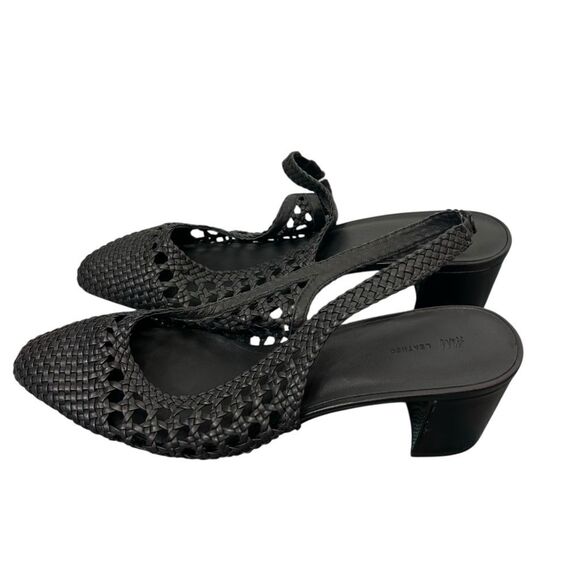 H&M Leather Slingback Pumps Sandals Black NWT Sz 11 Woven Braided Low Heels toe - Picture 7 of 16